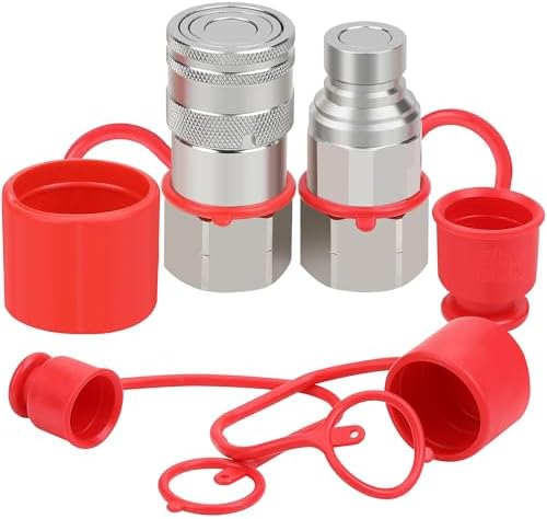3/4’’ NPT Skid Steer Hydraulic Couplers, Bobcat Flat Face Quick Connect Fittings with 2PCS Dust Covers by ANCIMOON