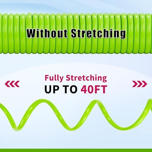 AUTOMAN Recoil Garden Water Hose 50 ft, EVA Curly Water Hose with Brass Connectors, Garden Hose Coil,Includes 7-Pattern Function Sprayer,Retractable,Corrosion Resistant Garden Coil Hose.Green - Image 6