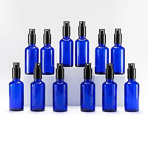 YIZHAO Blue Glass Spray Bottles 2oz, with Small Fine Mist Spray, Metal Cap, Refillable for Essential Oil,Travel,Cleaning,Perfume,Aromatherapy,Makeup – 12 Pcs by YizhaoGlassSprayandDropperBottles