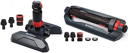 Eden 94124 Multi Pattern Turbo Gear Drive Sprinkler Plus Misting System & Turbo Oscillating Sprinkler for Large Yard and Lawn W/Quick Connector Starter Set 96212 Covers up to 4,499 sq. ft. by Unknown