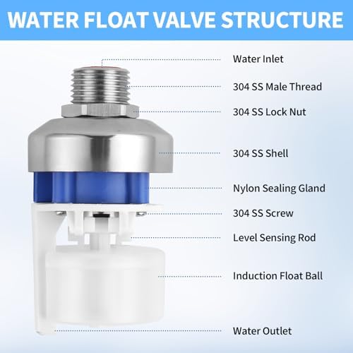 4Pcs Automatic 304 Stainless Steel Water Float Valve, 1/2Inch to 3/4Inch Automatic Water Shut Off Float Valves, Auto Water Level Control System for Water Tank, Livestock Trough, Pool, Garden Hose - Image 4
