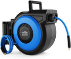 80FT + 6.5FT Retractable Air Hose Reel, Wall Mount Pneumatic Hose Reel for Garage Workshop, Automatic Rewind, 3/8" x 80' Hybrid Air Hose with Brass Fittings + Bend Restrictors, 300PSI by Himimi