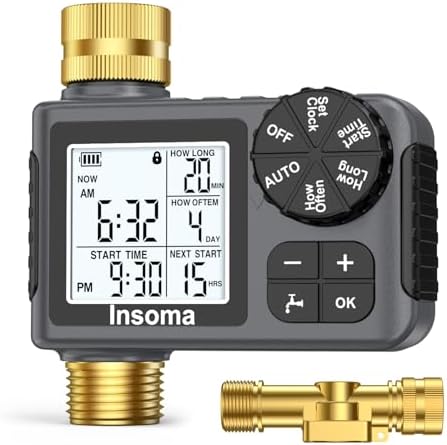 Water Timer for Garden Hose with 100% Metal Pipe, Programmable Sprinkler Controller for Garden Faucet with Auto/Manual/Rain Delay Mode, Irrigation Timers for Lawn, Yard, Outdoor Plants by Insoma