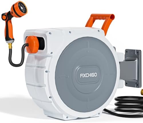 Retractable Hose Reel 5/8" x 100 FT, Heavy-Duty Garden Hose with Aluminum Bracket & Brass Seal, 10-Pattern Nozzle, Auto Rewind & Any-Length Lock, 180 Swivel, Wall Mount for Yard Lawn Patio by Unknown