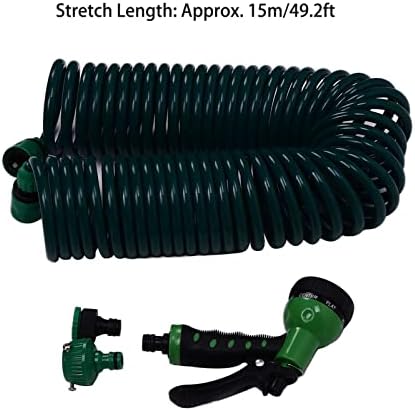 EVA Coil Garden Water Hose 15m/49.2ft, 7 Mode Nozzle Telescopic Spring Tube, Quick Connect Garden Watering Pipe for Plant Lawn Car WashPet Friendly - Image 5