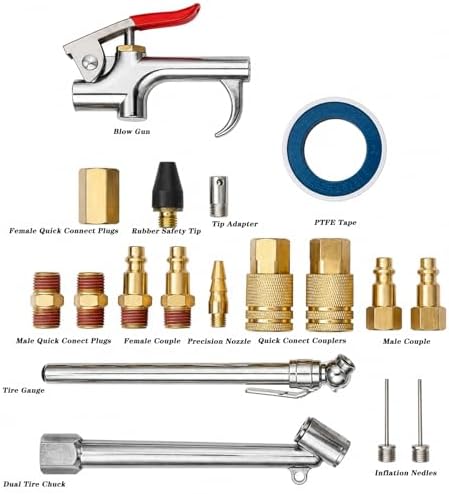 19 Pieces Air Compressor Accessories Kit, 3/8 Inch x 25FT Hybrid Air Compressor Hose Kit with 1/4 in NPT Quick Connect Air Fittings, Air Tool & Air Compressor Accessories Kit, Bend Restrictors,300 PSI - Image 2