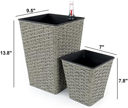 Square Wicker Self-Watering Planters, 2-Pack, Gray - Image 2