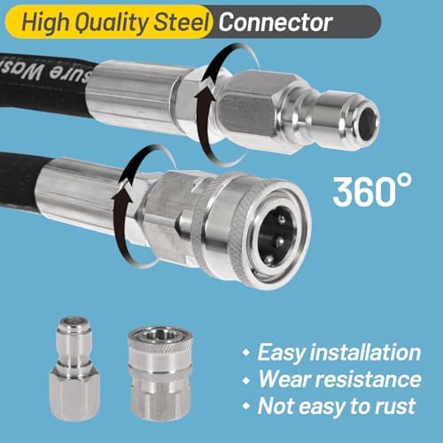 Pressure Washer Whip Hose Power Washer Jumper Hose for Pressure Washing with Steel Connector 3/8 Inch NPT Quick Connect Plug Hose Reel Connector Hose, 4000 PSI, 10FT, 1PCS - Image 4