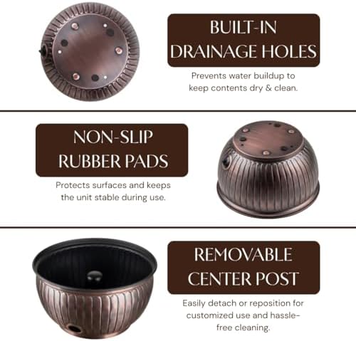 Monarch Abode Garden Hose Holder with Lid – Decorative Water Hose Holders for Outside, Arch Embossed Metal Antique Copper Pot with Drainage, 100ft Waterhose Holder for Outside, Garden Storage Caddy - Image 5