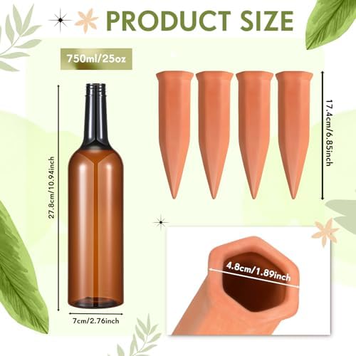 Baderke 8 Pcs 4 Set Plant Watering Devices, Terracotta Watering Spikes with 25 oz Plastic Wine Bottles, Slow Release Vacation Insert Automatic Plant Waterer Device for Indoor Outdoor - Image 2