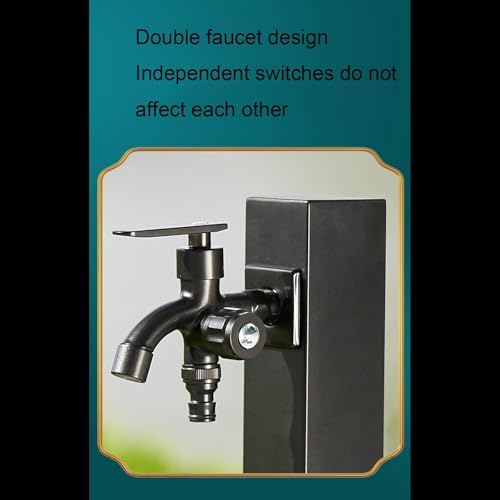 Stainless Steel Outdoor Faucet, Vertical Garden Water Column, Freestanding Double Faucet Hose Holder, Square Design, 37"x2" for Easy Watering & Durable Use - Image 3