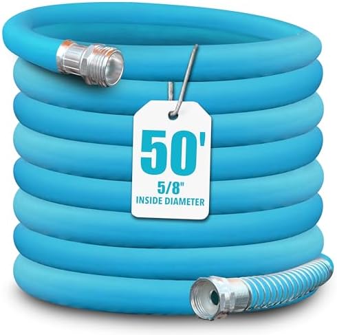 Aqua Joe 50 Ft Hybrid Polymer FLEX Garden Hose, Drinking Water Safe, Kink Resistant Flexible Hose with Aluminum Fittings, 5/8" Diameter, AJPGH50-DWS by AquaJoe%C2%AE