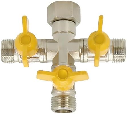 Nickel Plated Brass Garden Hose Splitter, 4-Way Heavy-Duty Manifold with Shut-Off Valves, Full Port Design, Resistant to Corrosion, 3.5 X 3.9 in Water/Air/Oil Distributor by Unknown