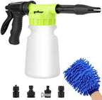 Car Wash Foam Gun with Microfiber Wash Mitt, Adjustable Foam Sprayer for Garden Hose, 6-Level Soap Mixing Car Wash Kit for Cars Trucks SUVs RVs Motorcycles Boats, Green by Unknown