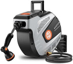 SUNPOW Retractable Garden Hose Reel - 1/2 inch x 115ft Heavy Duty Wall Mounted Hose Reel with 3/4 inch Brass Fitting & 10 Sprayer Nozzle - Any Length Lock, Auto Rewind System, 180°Swivel Bracket- Grey by SUNPOW
