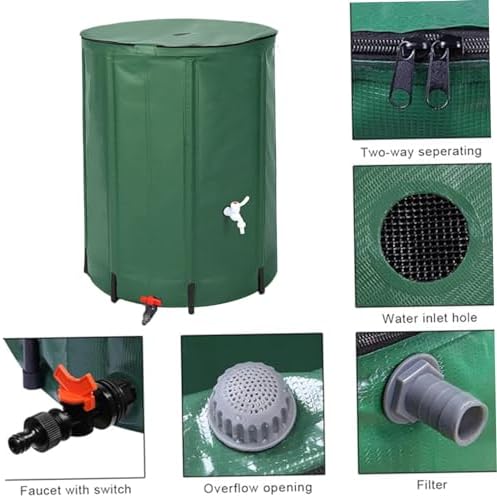 Rain Barrel 13 Gallon/50L PVC Foldable Rain Water Collection Barrel with Spigot and Overflow Hole Zipper Closure Finely Sealed Water Storage Tank, Garden Statues - Image 3