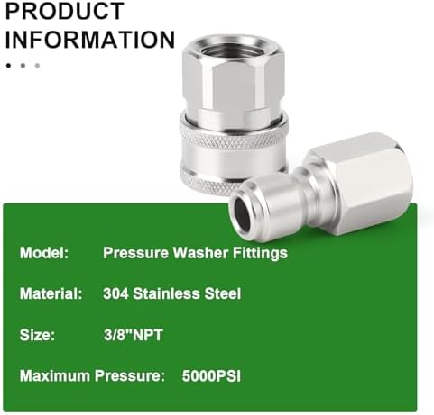 TAISHER 6PCS 304 Stainless Steel 3/8" Female NPT High Pressure Washer Quick Connect Coupler for Pressure Washing Gun Hose Accessories - Image 4