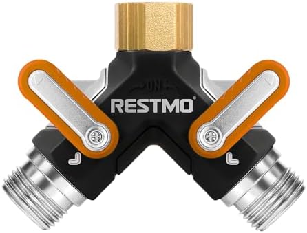 RESTMO 2 Way Garden Hose Splitter Heavy Duty Full Metal Body by Restmo