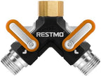 RESTMO 2 Way Garden Hose Splitter Heavy Duty Full Metal Body by Restmo