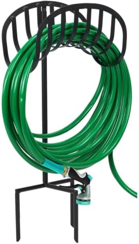Garden Water Hose Holder Stand With Ground Stakes, Black Freestanding Storage Rack, Holds Up To 125 Ft 5/8 Inch For Backyard, Lawn And Patio Organization by Unknown