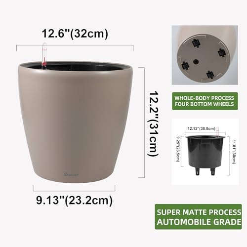 Dexceder 13x12 Self Watering Planter with Wheels (Taupe Matte) - Image 3