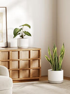 LE TAUCI 10 + 12 Inch Ceramic Plant Pots, Set of 2, White - Image 2