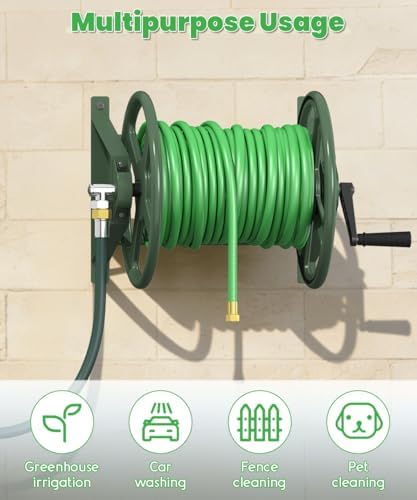 Garden Hose Reel Wall Mounted, Heavy-Duty Water Hose Holder Winder with 3.9 ft Leader Hose & Brass Fitting, Hose Hanger Storage Rack Holds 125-Feet of, 5/8-Inch, for Yard Lawn Farm, Green - Image 5
