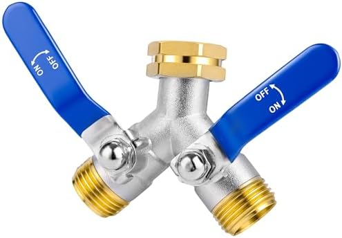 EJW Hose Splitter 2 Way, Garden Hose Splitters, Heavy Duty Faucet Splitter,Rv Brass Water Hose Y Splitter, Double Hose Connector, Spigot Splitter, Two Way Hose Manifold Valve 3/4 Inch GHT Thread. by Unknown