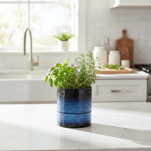 Nihow Ceramic Self Watering Plant Pot for Indoor Plants, 6 Inch,Blue - Image 6