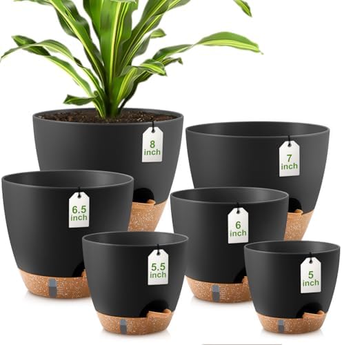 QRRICA 8/7/6.5/6/5.5/5 Inch Self Watering Pots for Indoor & Outdoor Plants by QRRICA