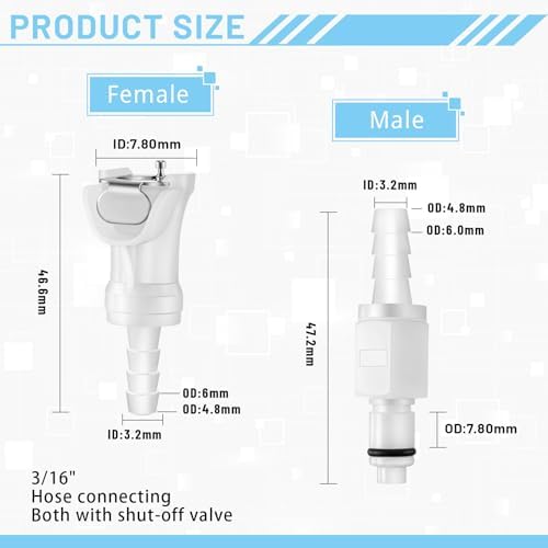 Chunful 20 Pcs 3/16" Quick Disconnect Connect Hose Barb Insert Fittings Plastic Male Female Coupling Connector 10 Female and 10 Male Connectors - Image 2