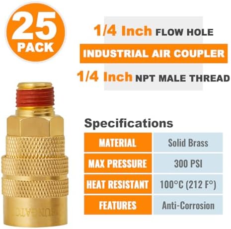 SUNGATOR 25-Pack 1/4" Air Hose fittings, Brass 1/4 Inch NTP Male Coupler - Image 4