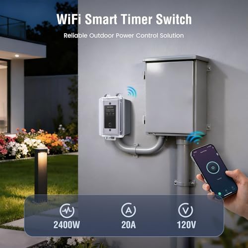 SURAIELEC 20A Heavy-Duty Outdoor WiFi Smart Timer Switch App/Voice Control - Image 2