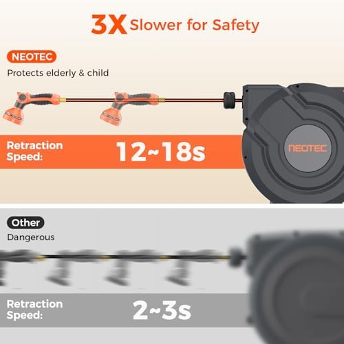 Upgraded Retractable Garden Hose Reel 5/8 inch x 100 ft Any Length Lock 9 Pattern Nozzle Wall-Mounted Automatic Slow Return 180° Swivel UV Resistant Heavy Duty Hose Reels for Outside - Image 5
