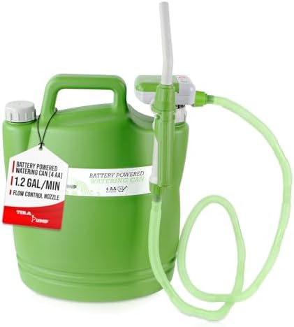 TERA PUMP 2nd Gen. TRWC-L - Battery Powered Watering Can with Detacheable 4.9 Feet Long Hose, Green, 3.8 Gallon Can (Included) - 1.2 GPM by TERAPUMP