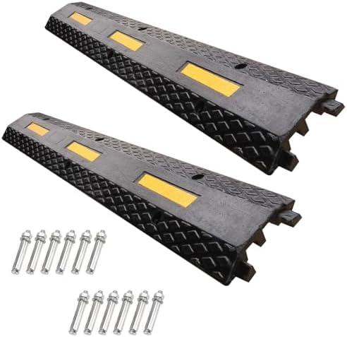 2pcs Hose Cable Protector Ramp, 2 Channel Rubber Hose Protector Over Driveway, Speed Bumps for Road, 2200lbs Capacity for Wire/Hose/Pipe Hider(100x23x4.5cm/39x9x1.8in) by Unknown
