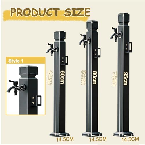 Freestanding Water Column with Faucet Hose Stand Garden Tap Post Stainless Steel Double Outlet Decorative Water Feature Vertical Pillar, Backyard Yard Hydrant(Style 1,Height: 95cm/37.4in) - Image 2