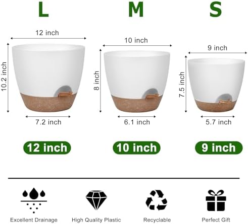 QRRICA 12/10/9 Inch Self Watering Pots for Indoor/Outdoor Plants - Image 3