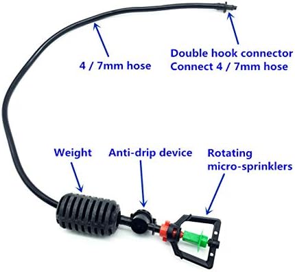 Garden Lawn Sprinkler Irrigation System 1 Set of Hanging Greenhouse Sprinkler Irrigation Barb Connector with Weight 360 Degree Rotation and Anti-drip Device - Image 3