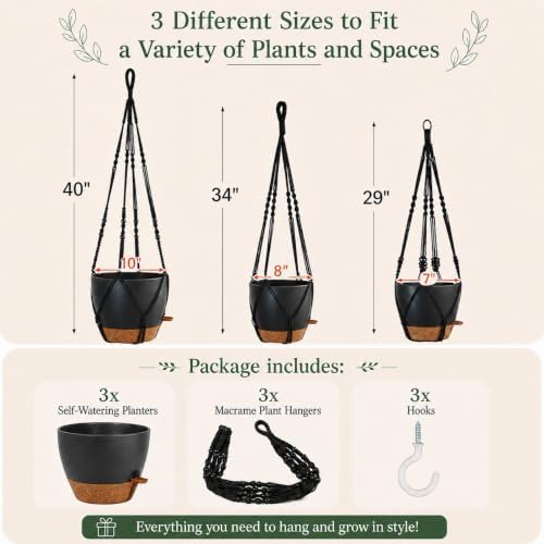 3 Pack Large Hanging Planters for Indoor Plants with Macrame Plant Hangers - Image 2