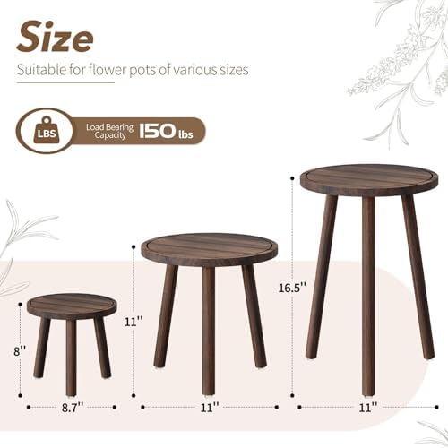 3-Pack Taller Plant Stand Indoor, Single Wood Plant Stool for 6-12 Inch Pot - Image 3