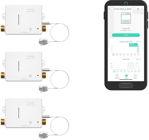 YoLink LeakStop 1-Channel, 3-Pack, Auto Shutoff Valves & Leak Detectors for Toilets/Sinks, Real-Time Monitoring, LoRa Long-Range, 2 AA Up to 5-Year Battery – Hub Required by YoLink