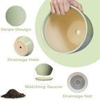 12 Inch Pots for Plants - Round Ceramic Planter with Drainage Hole and Plant Saucer for Flower Indoor Outdoor, Modern Room Office Home Garden Decor, House Warming Gifts, Green - Image 5