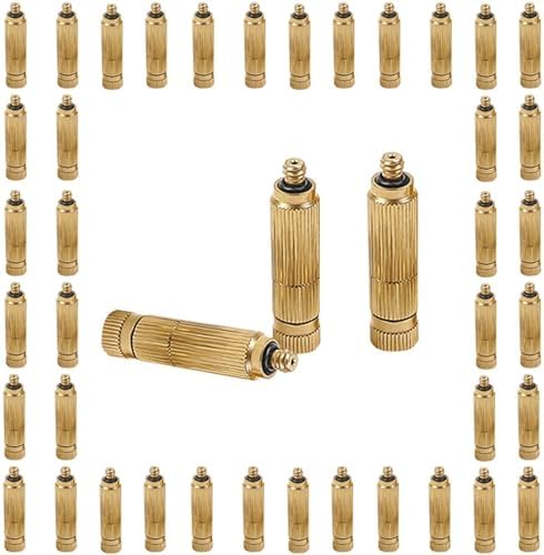 50pcs/pack Misting Nozzles, Brass Replacement Heads for Outdoor Cooling System, High Pressure Atomizing Sprayer with Filter for Patio Lawn, 10/24 UNC(Gold,0.7mm) by Unknown
