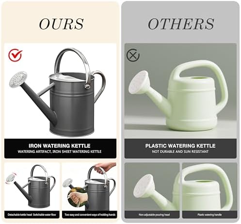 Metal Watering Can for Outdoor Plants, Watering Can Decor 1 Gallon (Gray) - Image 6