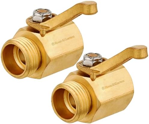 Haus & Garten Heavy-Duty 3/4" Brass Garden Hose Shut Off Valve - Garden Hose Connector, Water Shutoff, Gardening Hose Nozzle Valve, Outdoor 3/4 Inch GHT Brass Shut Off Valve Attachment (2-Pack) by HausGarten