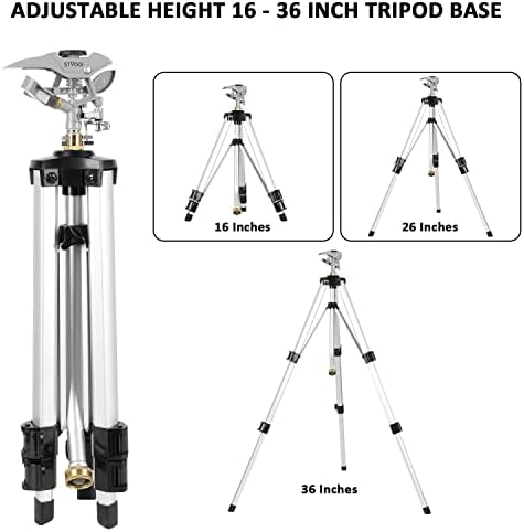 STYDDI Heavy Duty Impact Sprinkler on Tripod Base, Tall Metal Pulsating Telescoping Tripod Sprinkler for Large Area, Yard, Lawn, Garden, Waters up to 70 Ft. Diameter, Legs Extends Up to 36-inch - Image 3