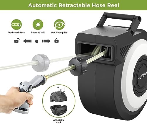 Tuyeho Heavy-Duty Automatic Retractable Garden Hose Reel 90FT Wall Mount - Image 5