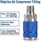 14PCS Type C Air Fittings Connect, 1/4 NPT Aluminum Quick Connect Air Fittings, Automotive Airs Plug & Coupler Set Airs Hose Fitting for Airr Compressor Fitting Kit Aluminum T - Image 2