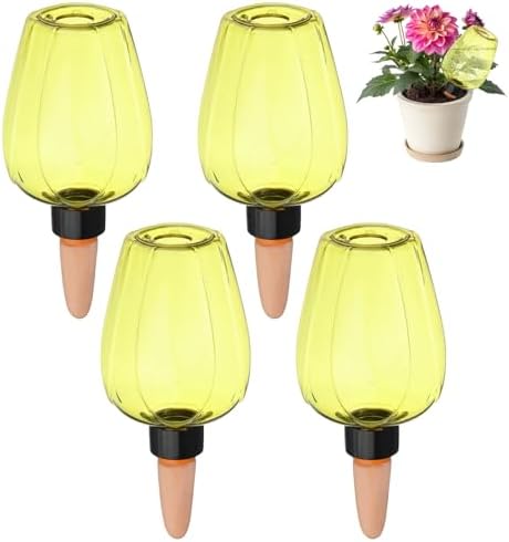 M METERXITY 4-Pack Plant Self Watering Globes, 6.8 oz Plastic Rose Water Bulbs Top Fill for Indoor/Outdoor Plants, Self Watering Spikes Slow Release Terracotta [Yellow] by MMETERXITY